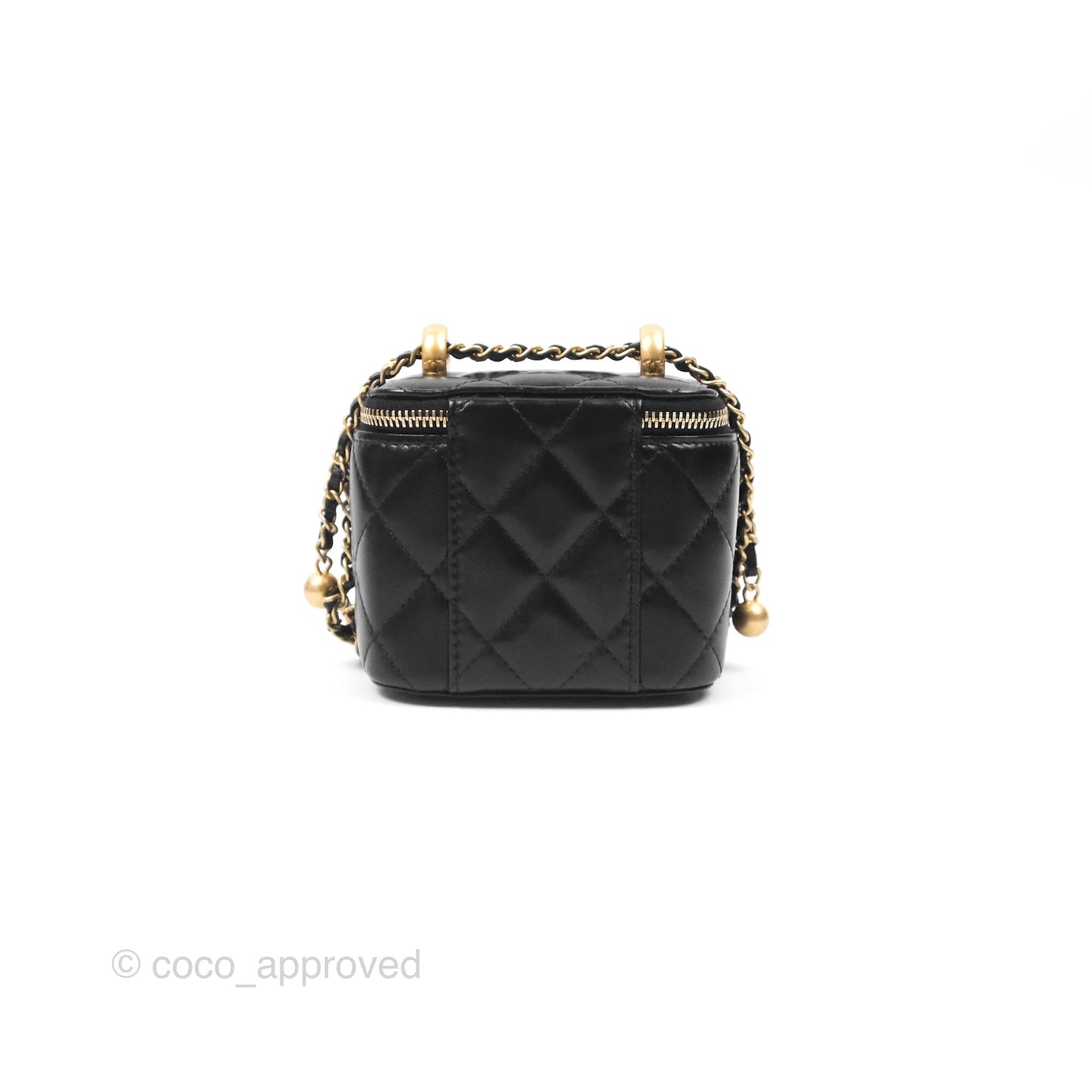 Chanel Quilted Mini Perfect Fit Vanity With Chain Black Calfskin Aged Gold Hardware 21A