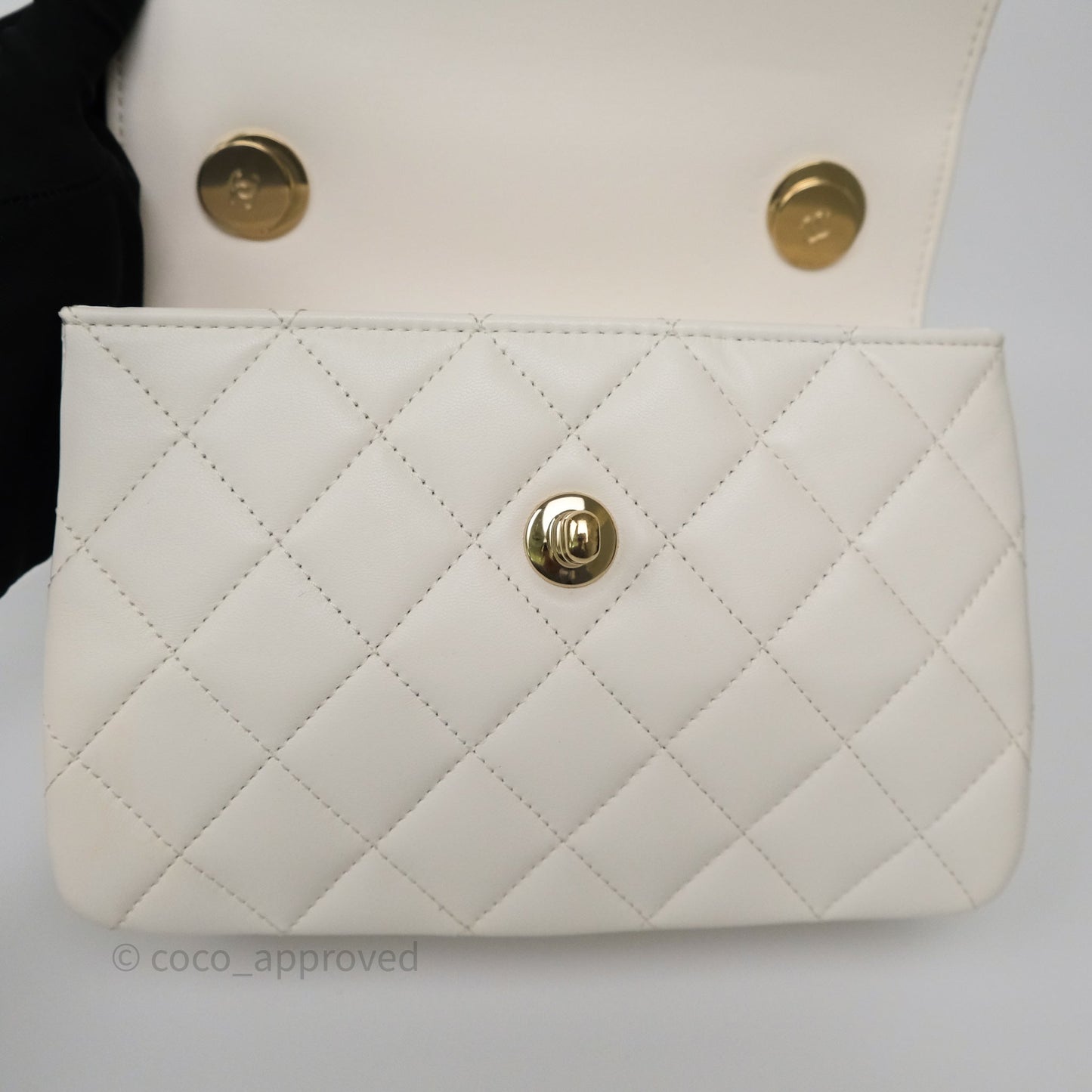 Chanel Mini Trendy CC Handle Bag Lacquered Logo White Lambskin