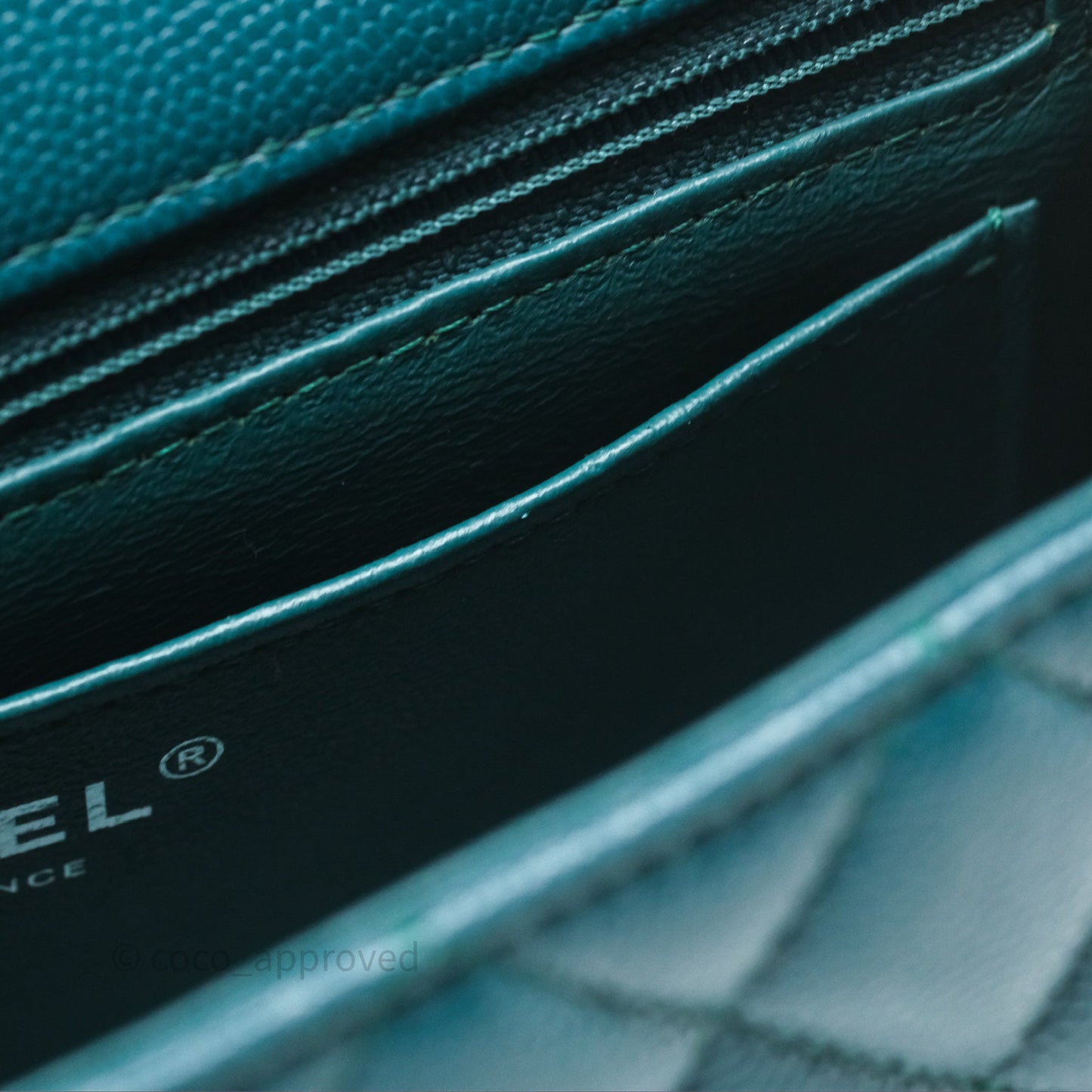 Chanel Quilted Mini Rectangular Green Caviar Silver Hardware
