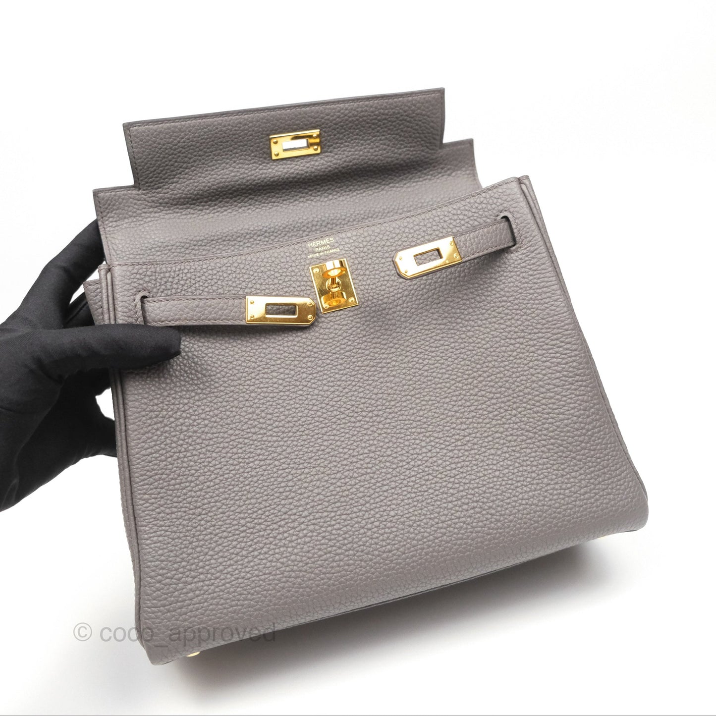 Hermès Retourne Kelly 25 Gris Etain 8F Togo Gold Hardware
