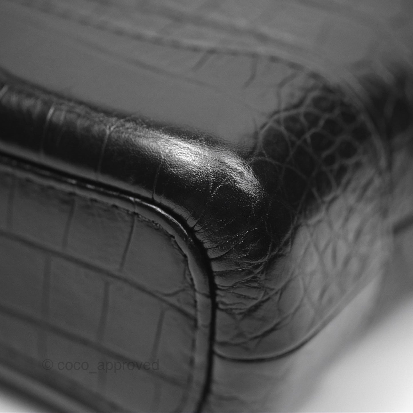 Chanel Small Gabrielle Hobo with Logo Handle Quilted Black Croc Embossed Calfskin