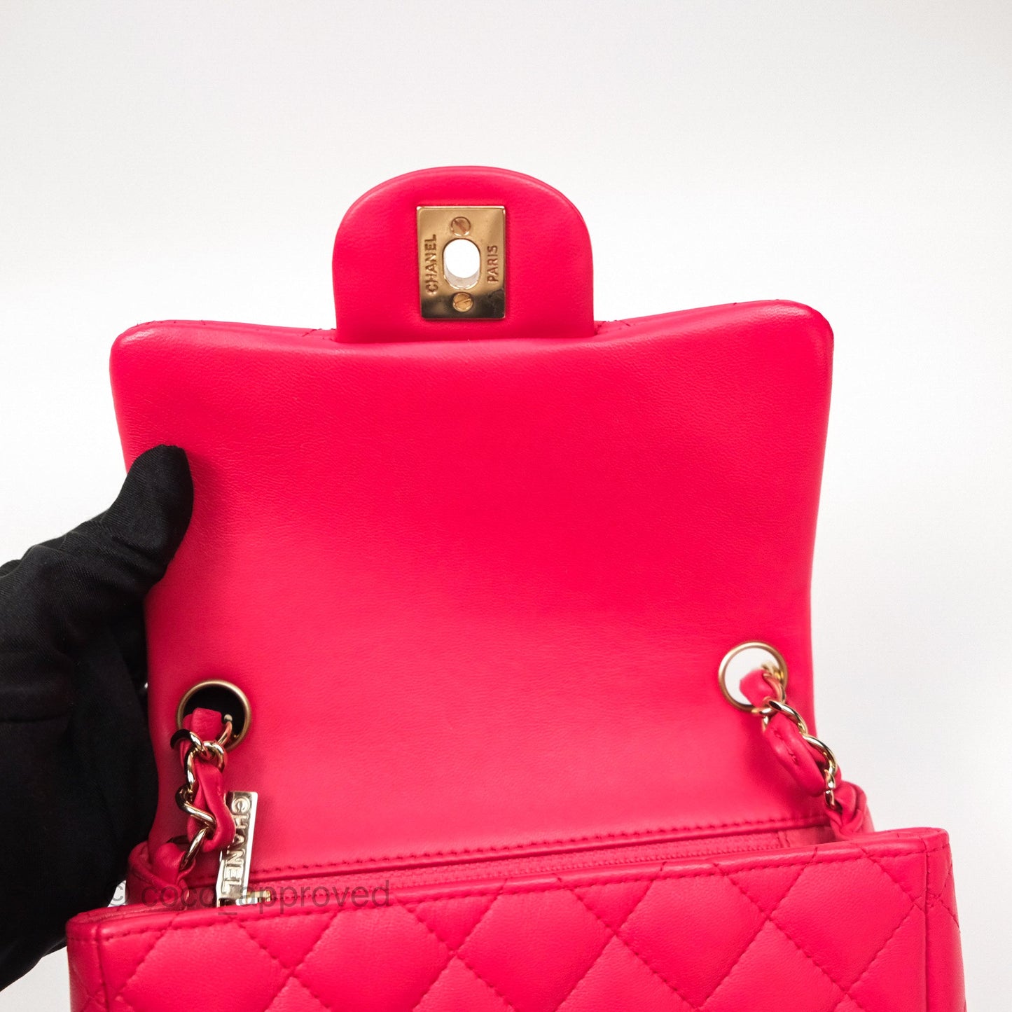 Chanel Mini Square Quilted Red Lambskin Gold Hardware