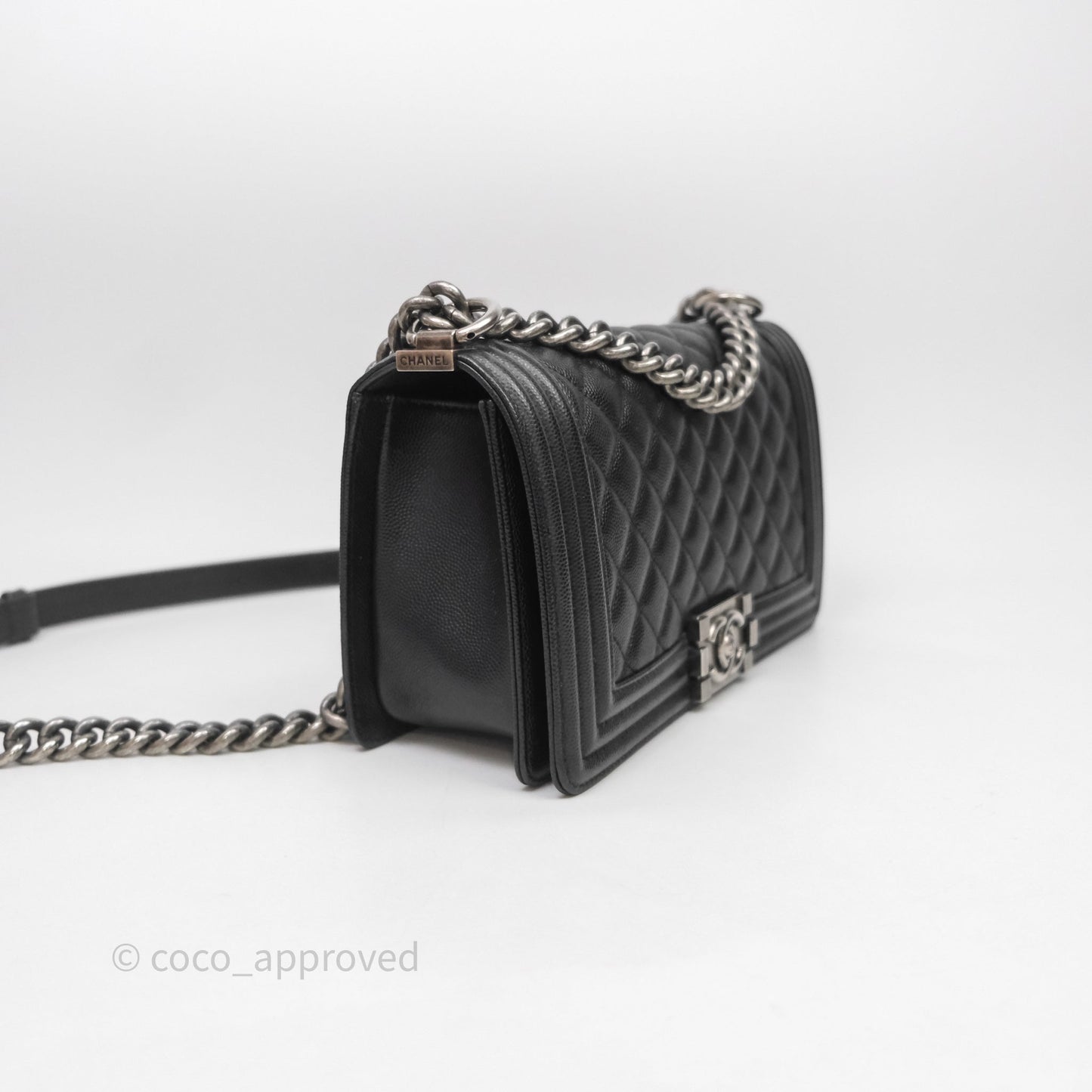 Chanel Quilted Medium Boy Black Caviar Ruthenium Hardware
