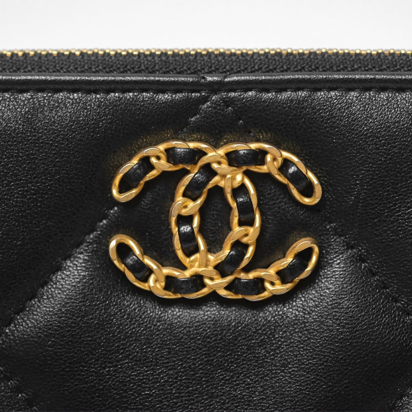 Chanel 19 Pouch Black Shiny Goatskin Mixed Hardware