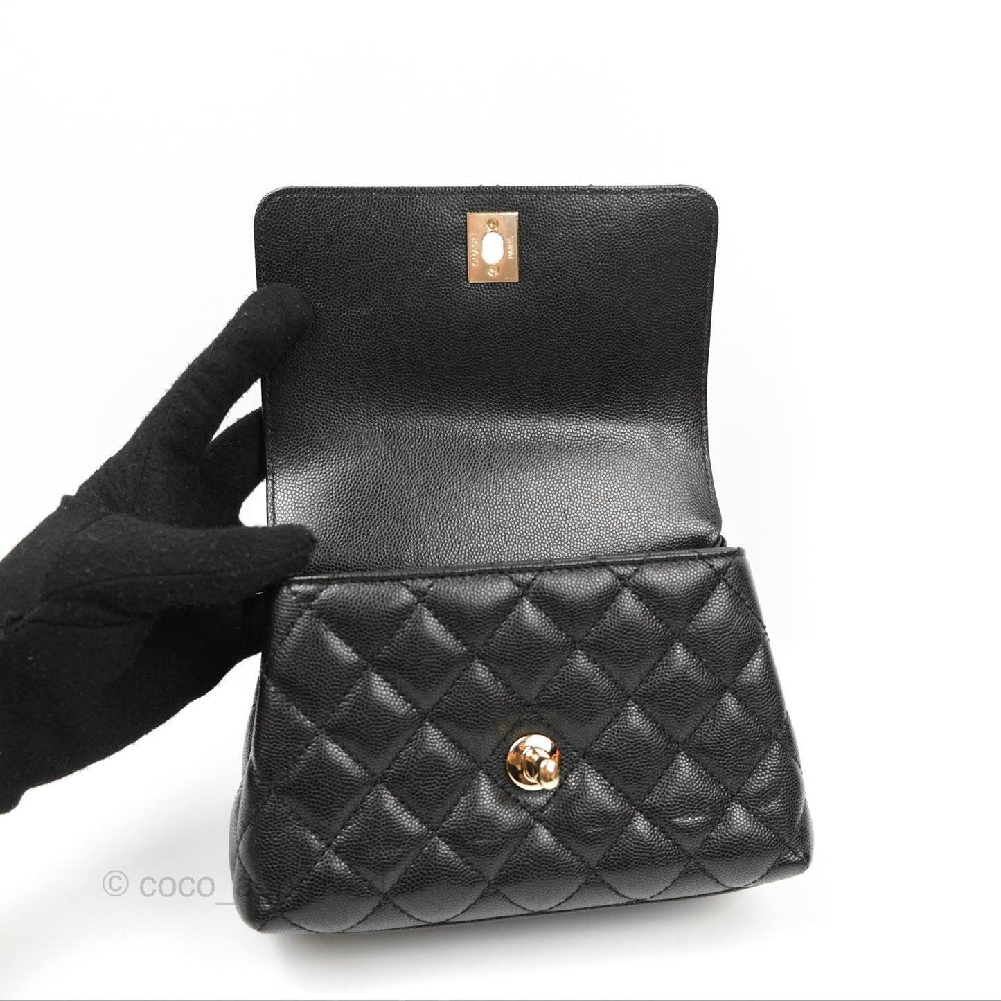 Chanel Mini Coco Handle Quilted Black Caviar Gold Hardware