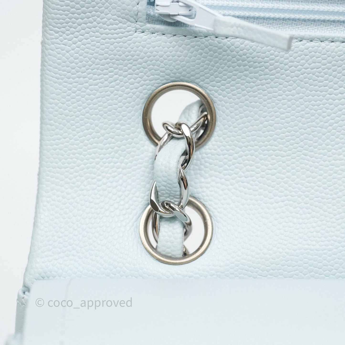 Chanel Classic M/L Medium Flap Quilted Light Blue Caviar Silver Hardware 21K