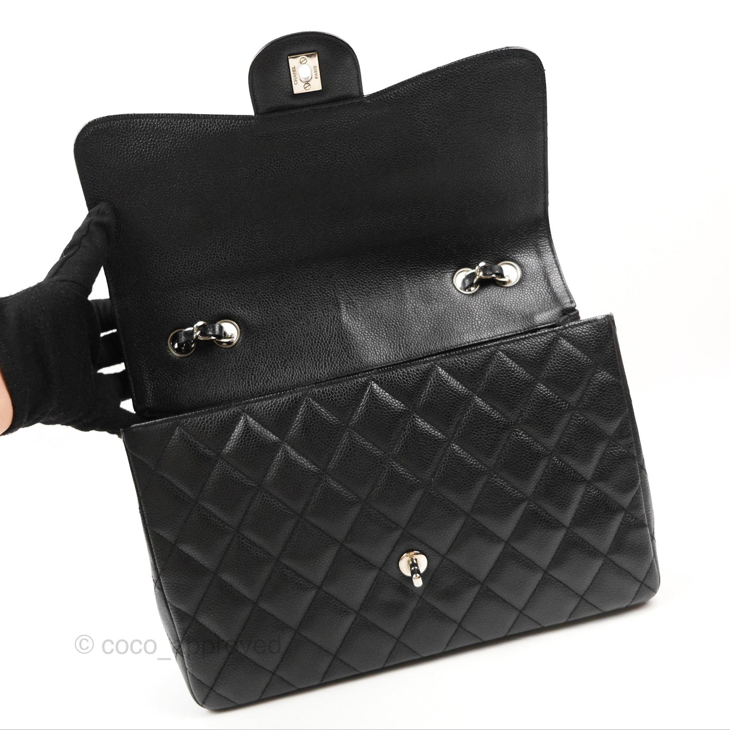 Chanel Jumbo Single Flap Quilted Black Caviar Silver Hardware