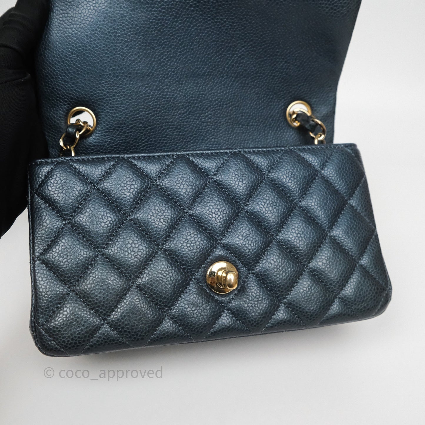 Chanel Mini Rectangular Quilted Iridescent Teal Caviar Gold Hardware