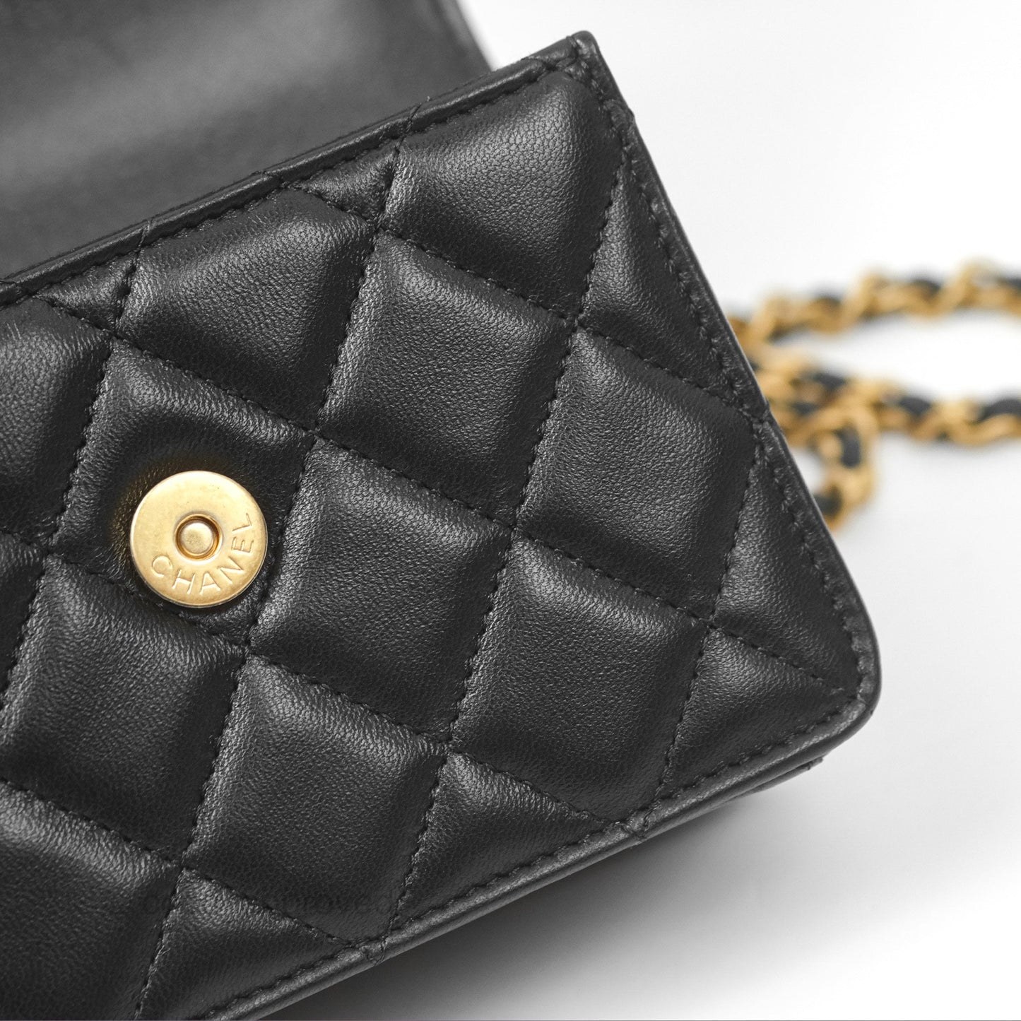 Chanel Top Handle Clutch With Chain Black Lambskin Aged Gold Hardware