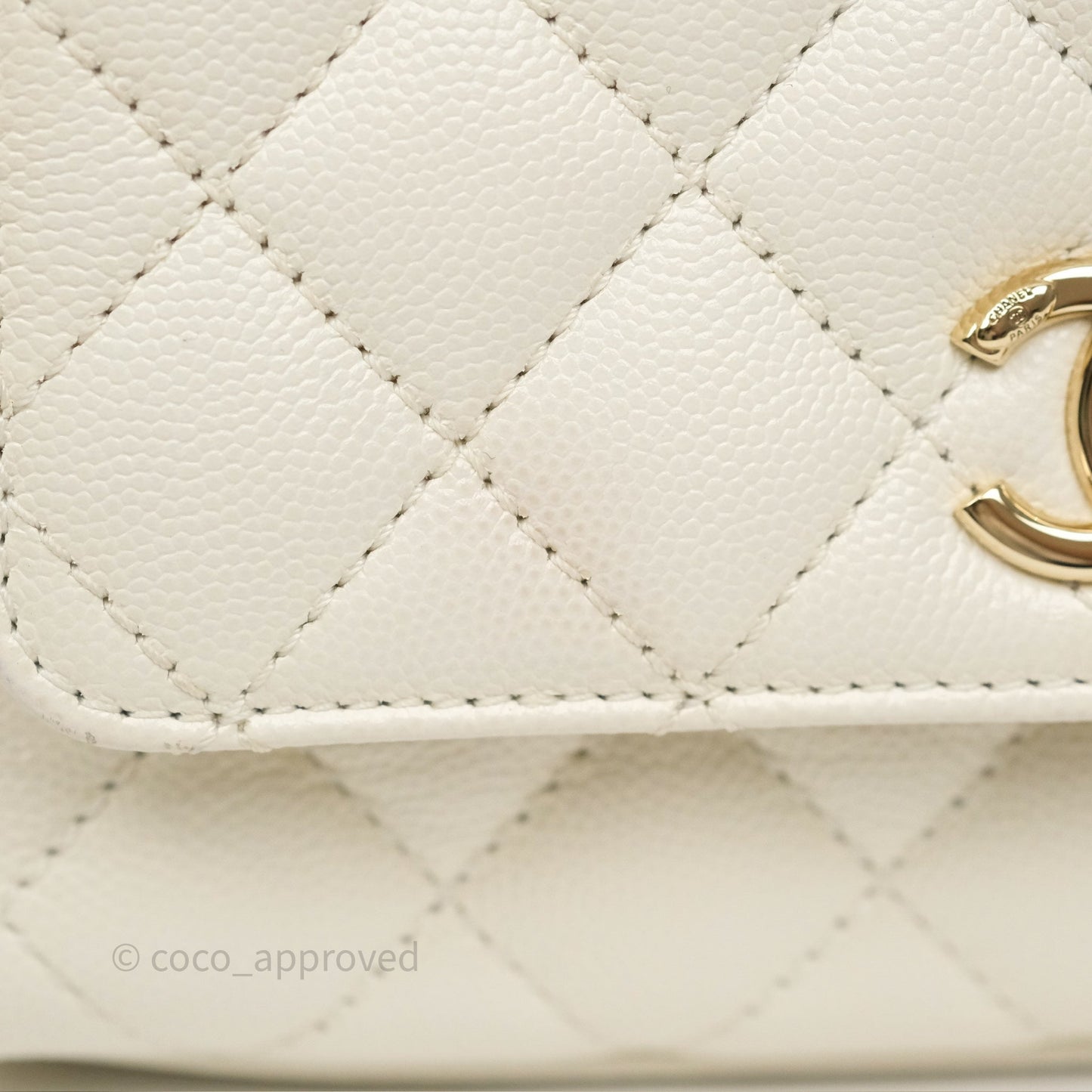Chanel Mini Coco Handle Quilted Ivory White Caviar Gold Hardware