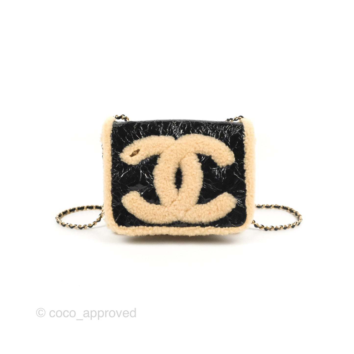 Chanel Mania CC Shearling Flap Bag Black Crumpled Glazed Sheepskin