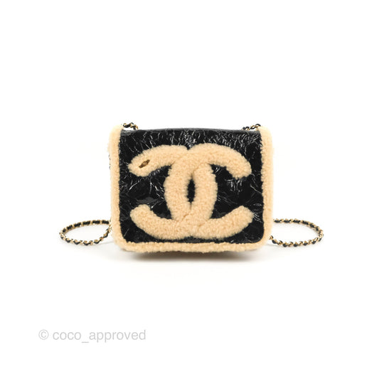 Chanel Mania CC Shearling Flap Bag Black Crumpled Glazed Sheepskin