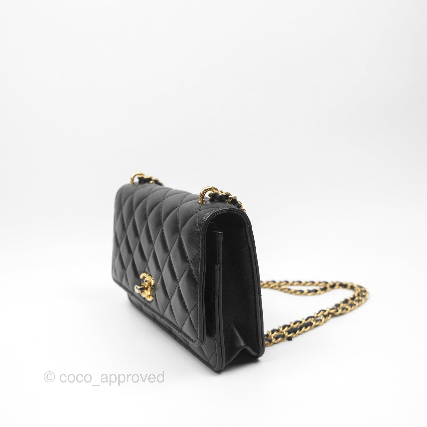 Chanel Quilted Dynasty Wallet on Chain WOC Black Shiny Lambskin Gold Hardware