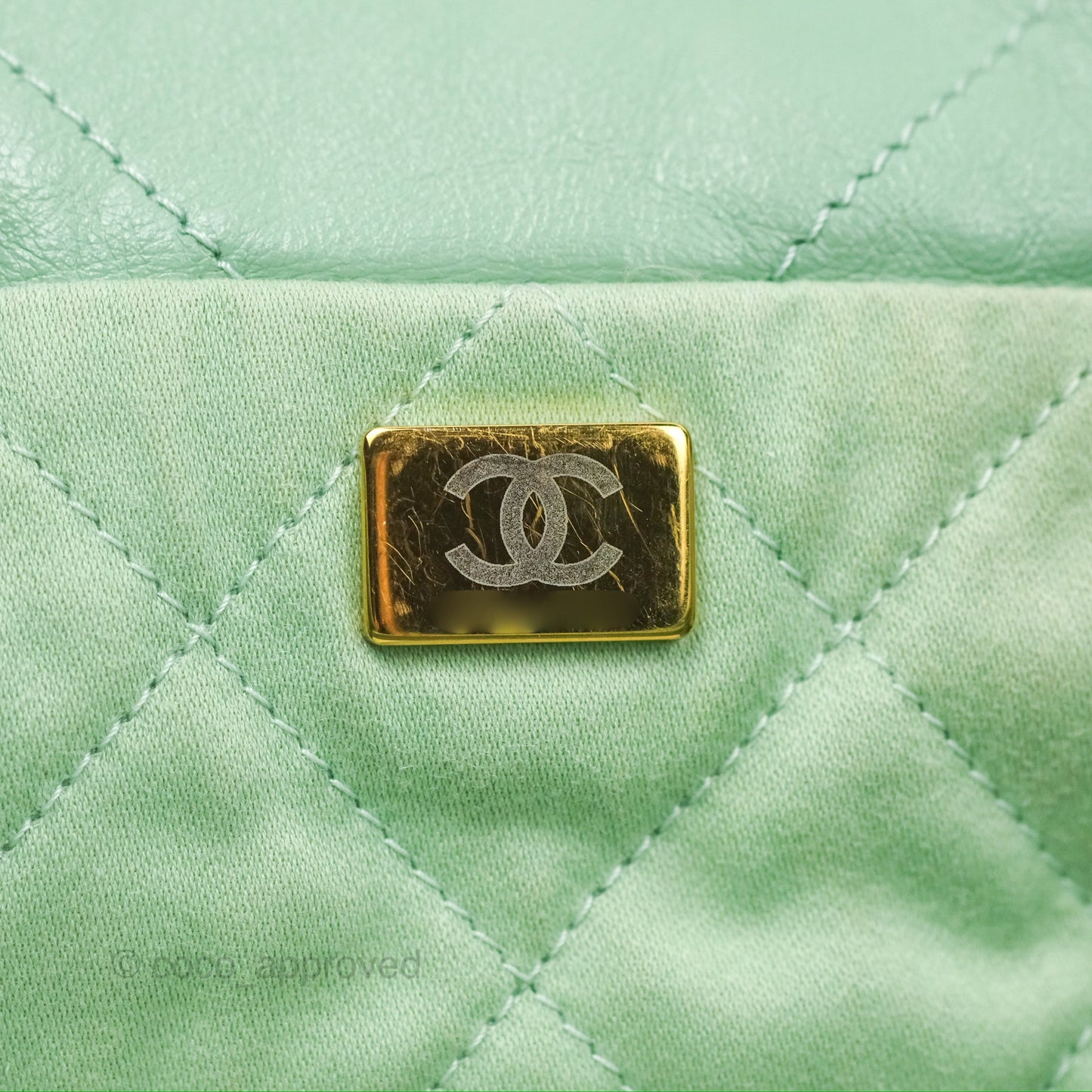 Chanel 22 Small Mint Green Shiny Calfskin Aged Gold Hardware