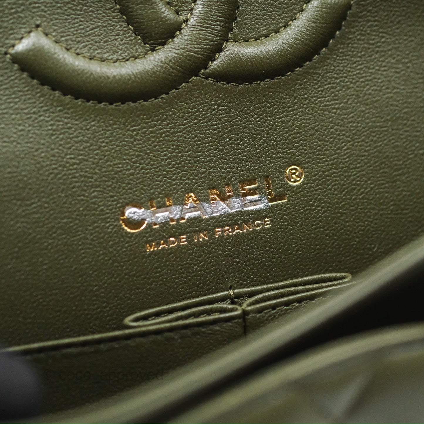 Chanel Classic M/L Medium Flap Quilted Lambskin Army Green Gold Hardware