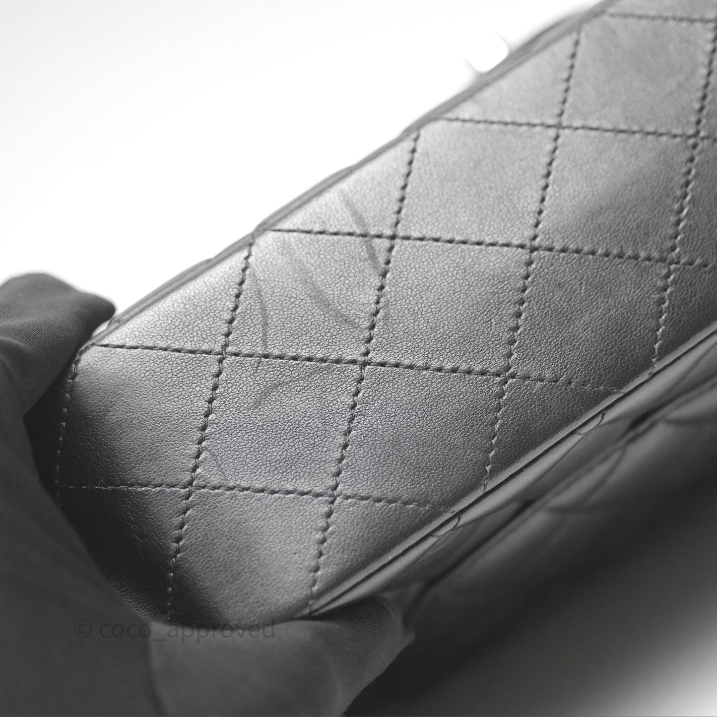 Chanel Classic M/L Medium Flap Quilted Black Lambskin Silver Hardware