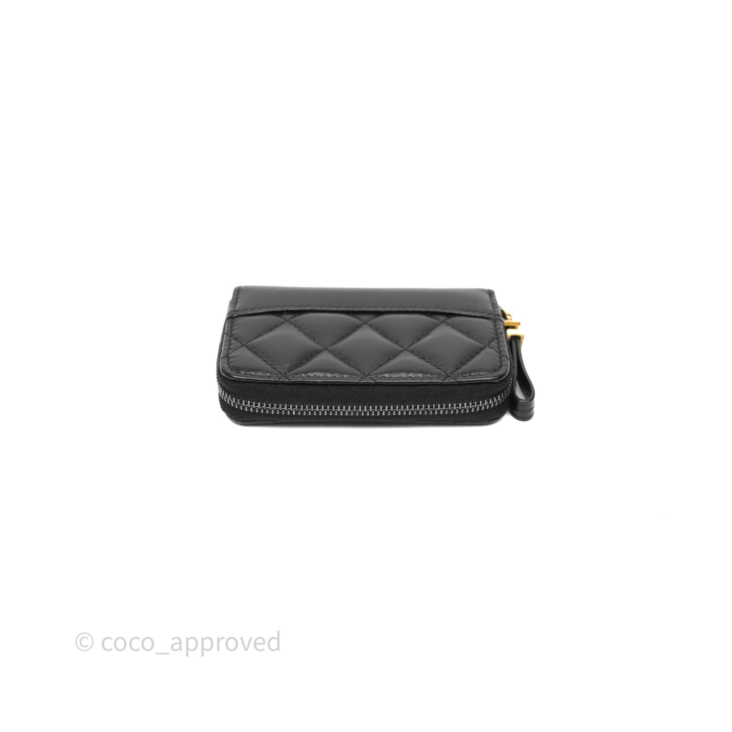 Chanel Quilted Gabrielle Zip Coin Purse Black Lambskin Aged Gold Hardware