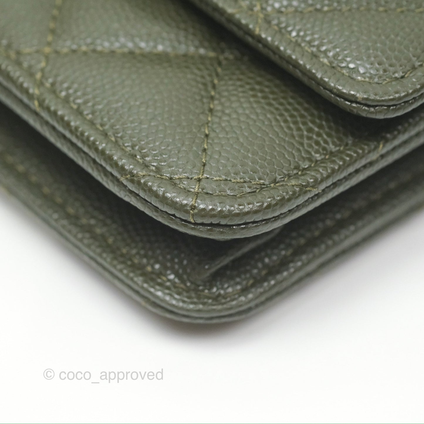 Chanel Coco First Wallet On Chain WOC Dark Olive Green Caviar Gold Hardware 22K