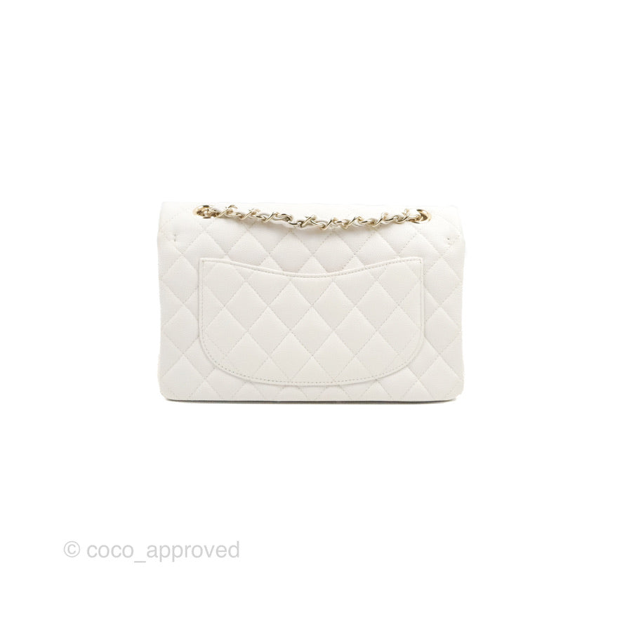 Chanel Small Classic Quilted Flap White Caviar Gold Hardware