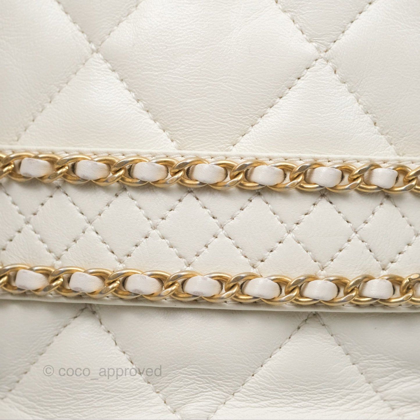 Chanel Quilted Drawstring Bucket Bag Ivory Lambskin Aged Gold Hardware