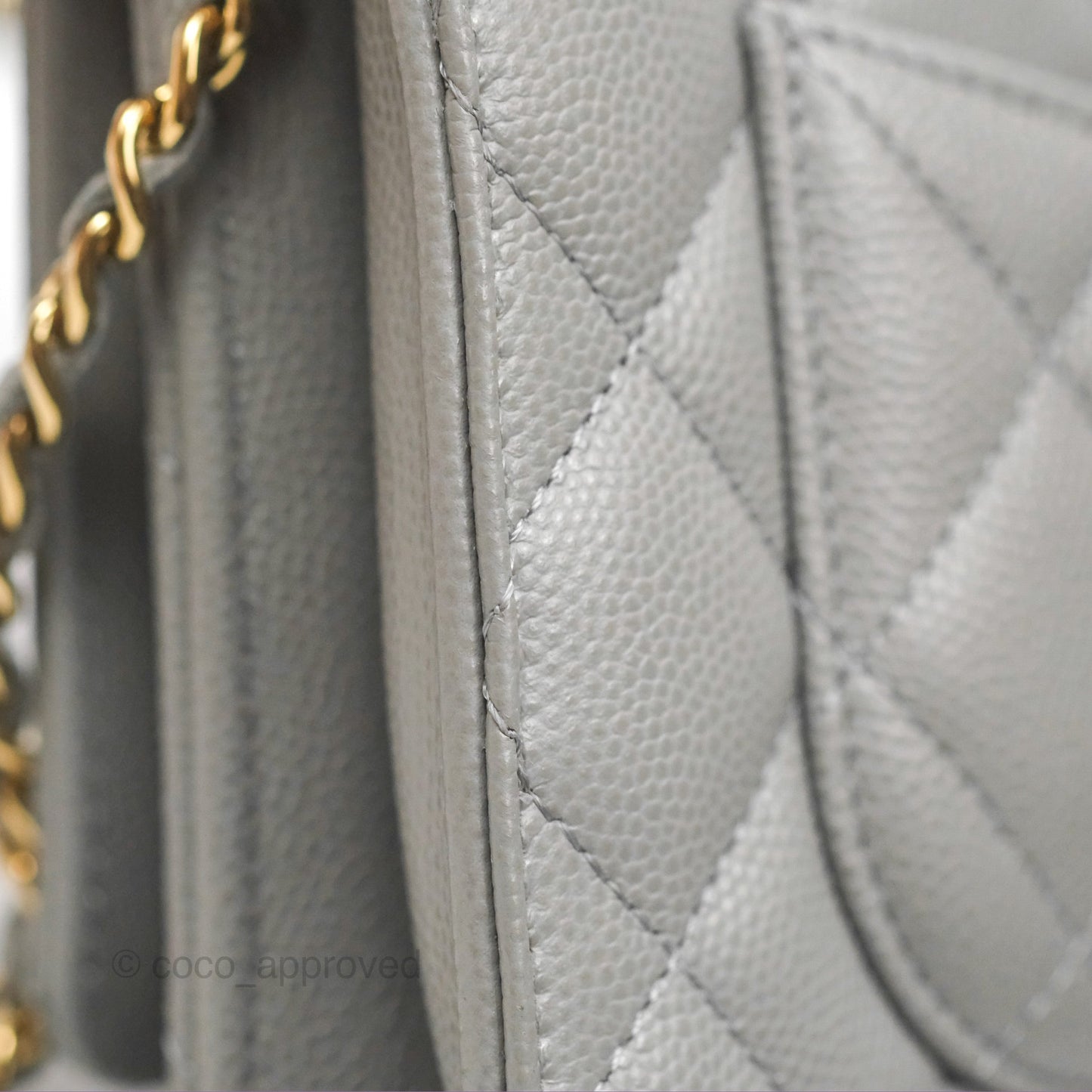 Chanel Classic Quilted Wallet On Chain WOC Grey Caviar Gold Hardware