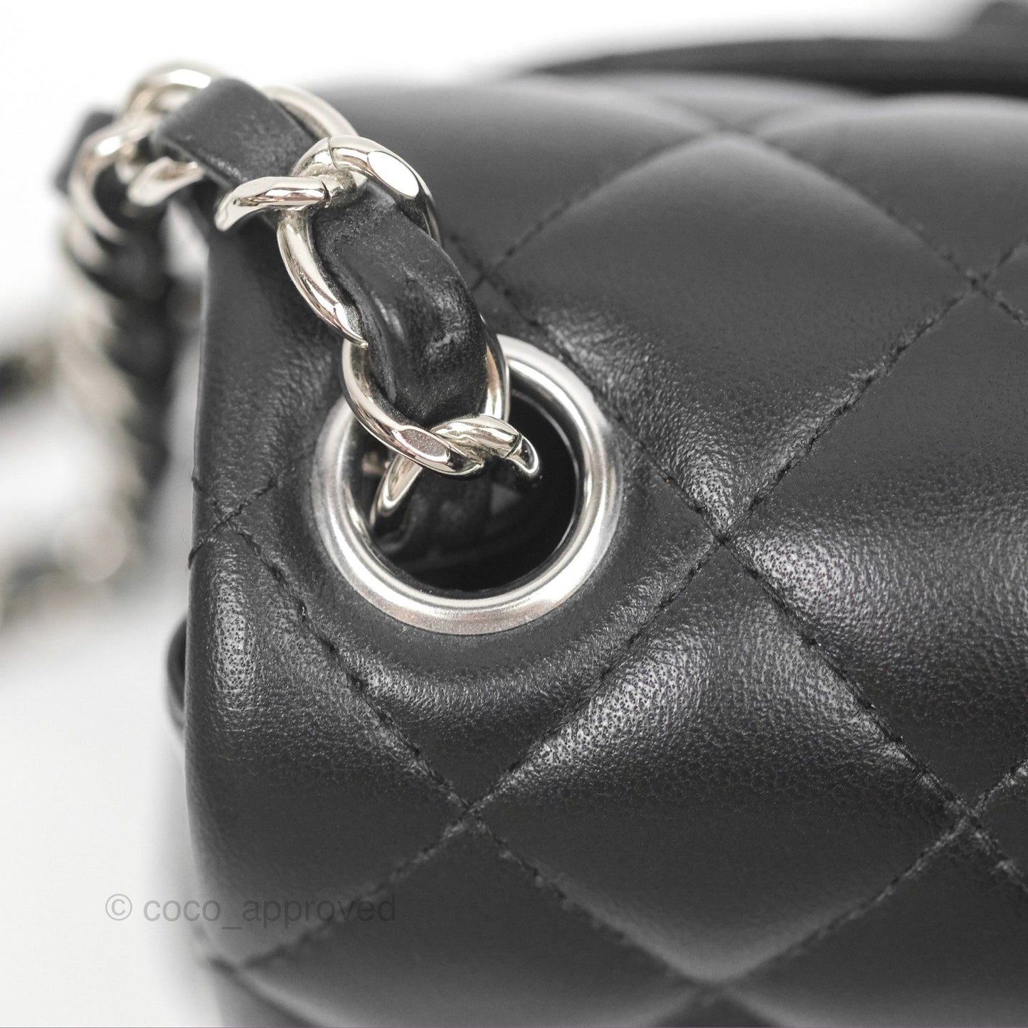 Chanel Mini Square Flap Quilted Black Lambskin Silver Hardware