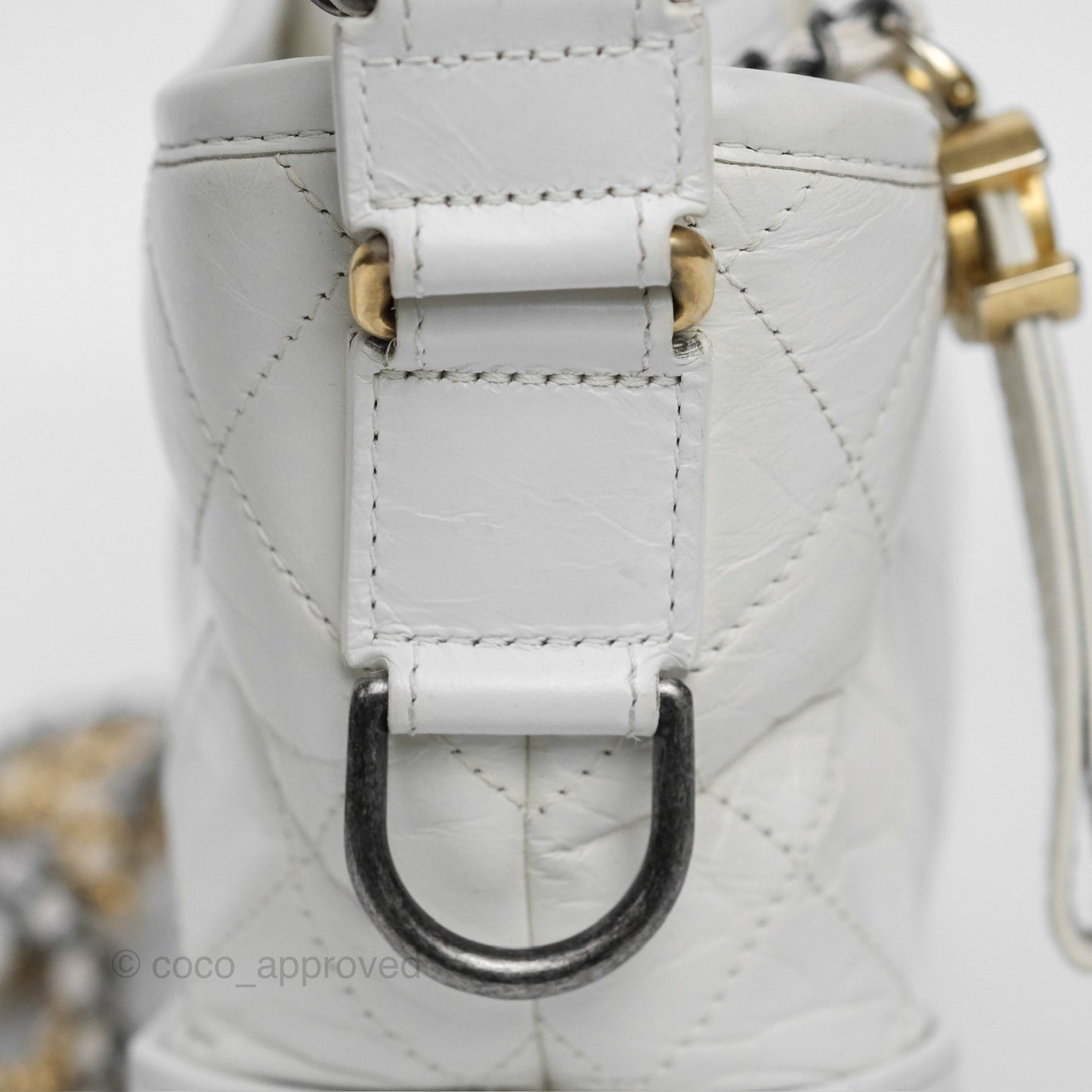 Chanel Small Gabrielle Hobo Quilted White Aged Calfskin