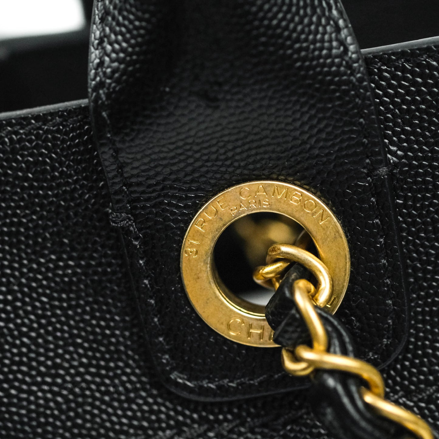 Chanel Studded Black Caviar Deauville Small Shopping Bag