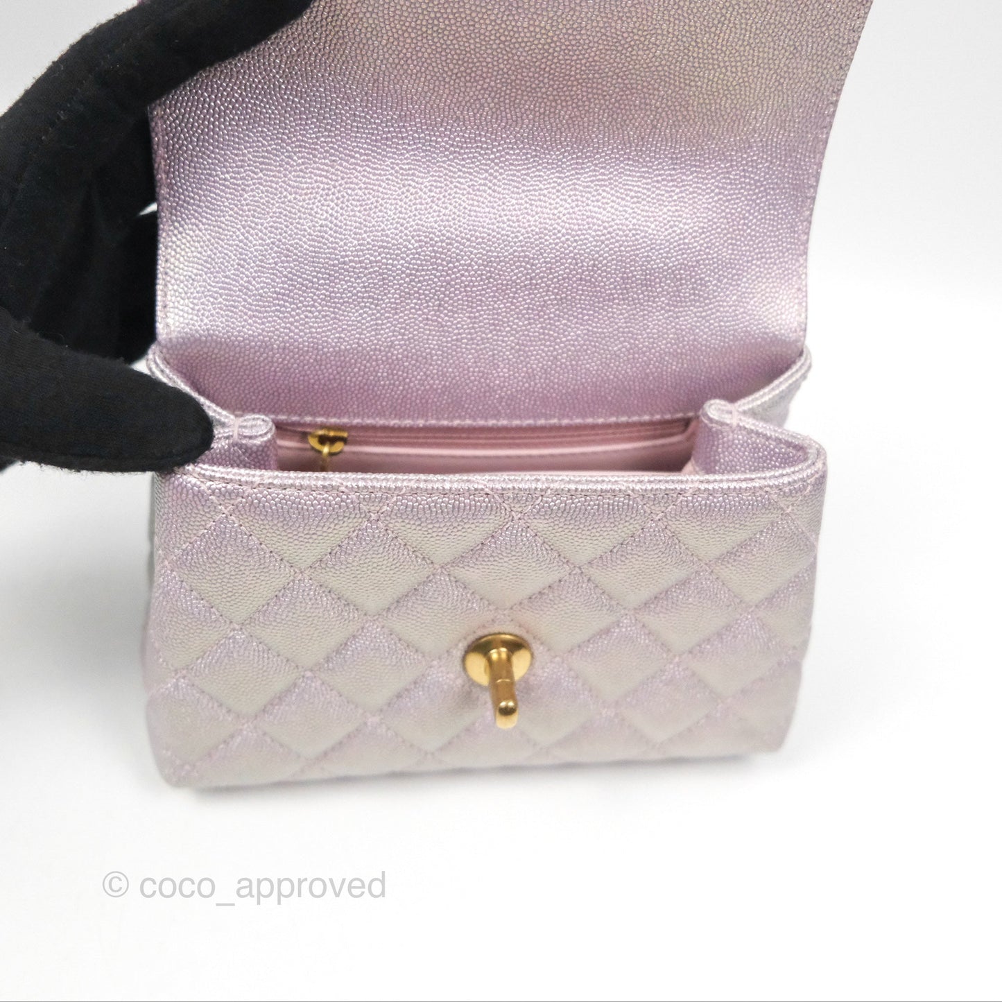Chanel Mini Coco Handle Quilted Iridescent Purple Caviar Gold Hardware