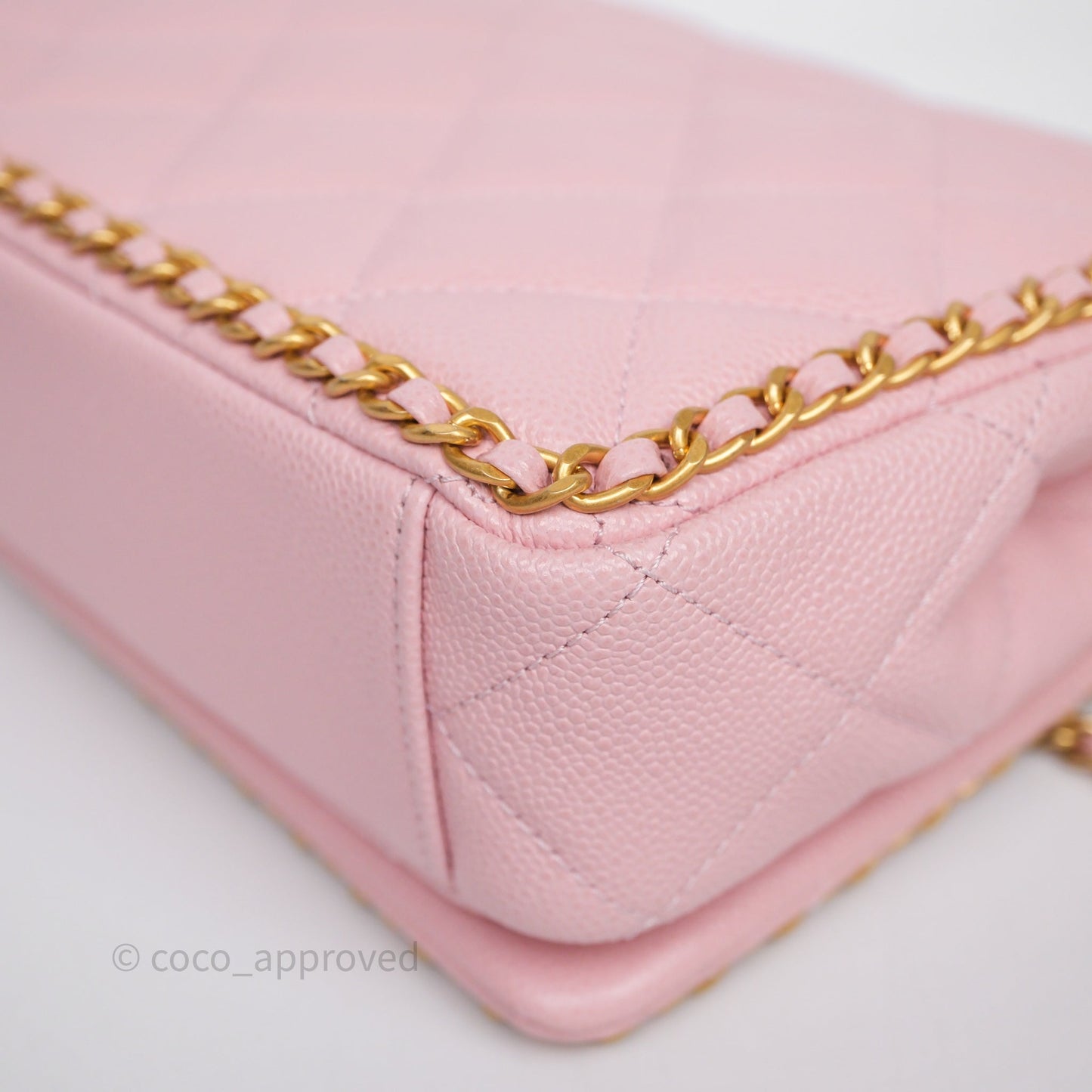 Chanel Chain Around Flap Bag Pink Caviar Aged Gold Hardware 22B