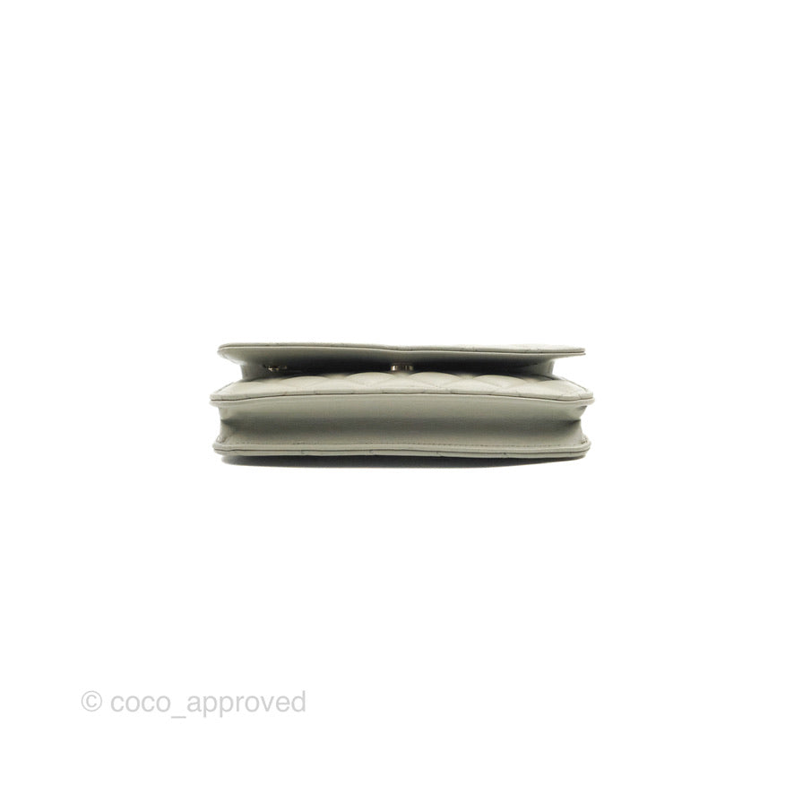 Chanel Quilted Classic Wallet on Chain WOC Light Grey Lambskin Gold Hardware