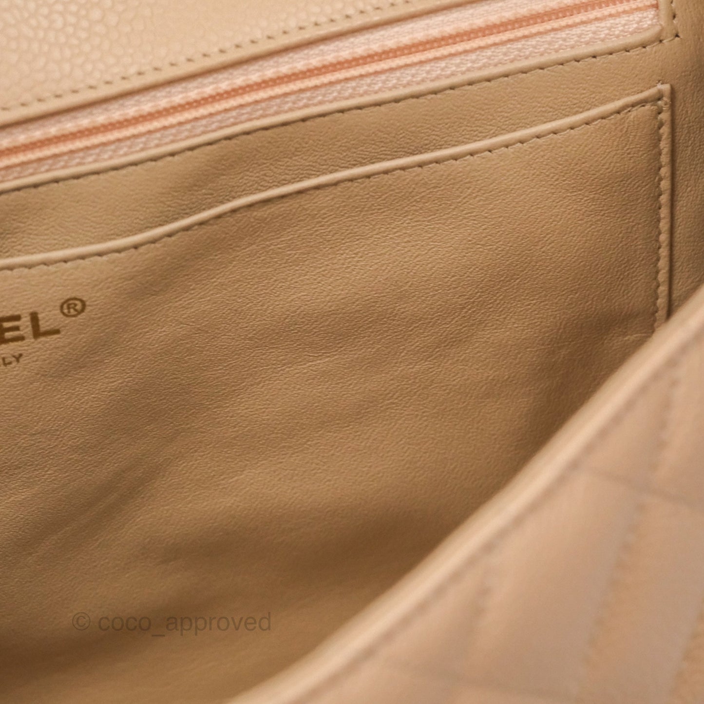 Chanel Jumbo Single Flap Quilted Beige Caviar Gold Hardware