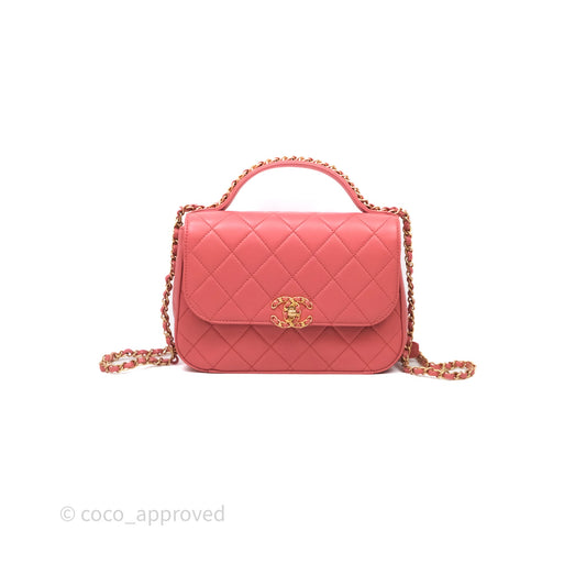 Chanel Quilted Chain Infinity Handle Bag Pink Lambskin Aged Gold Hardware