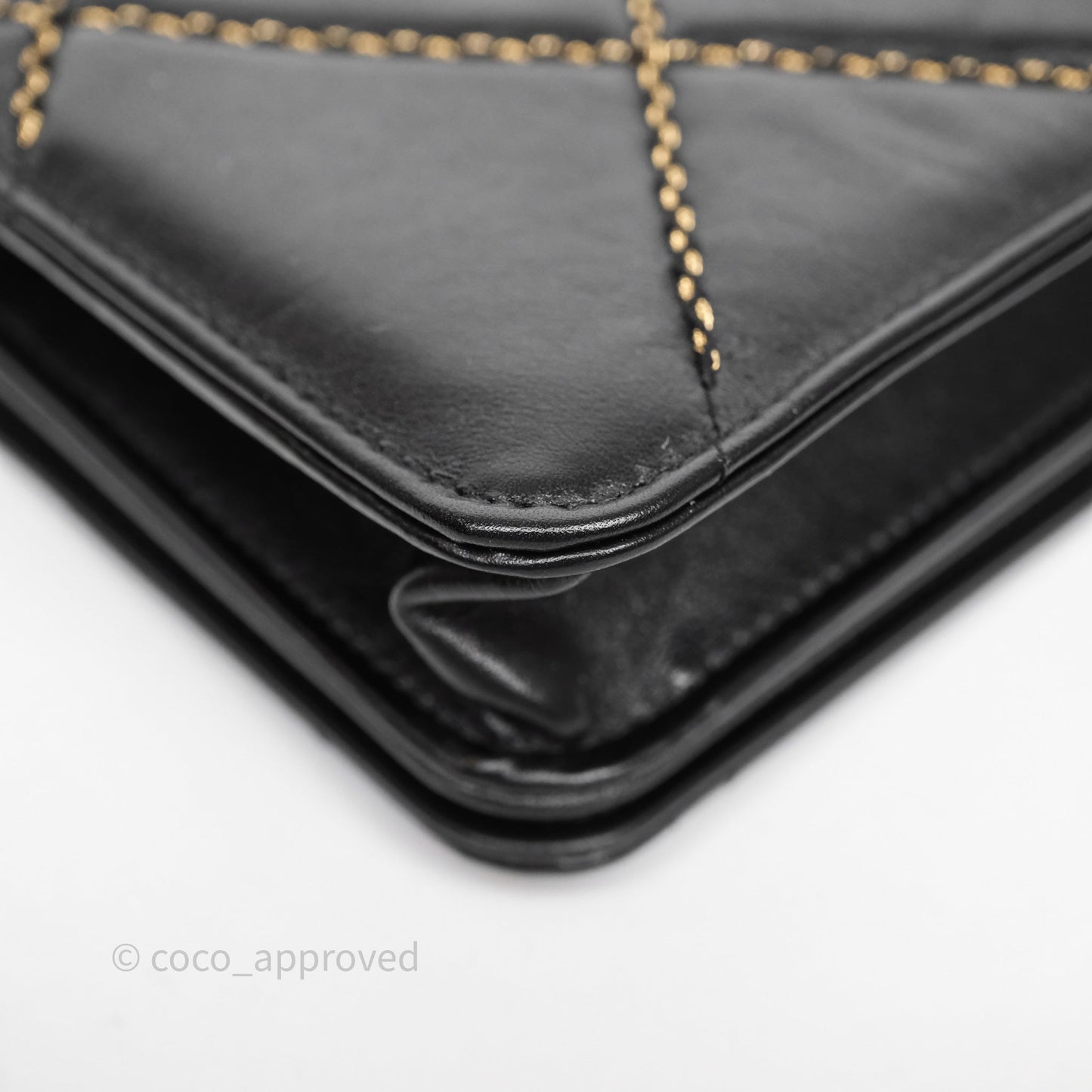 Chanel Quilted Wallet on Chain WOC Stitching Black Calfskin Gold Hardware