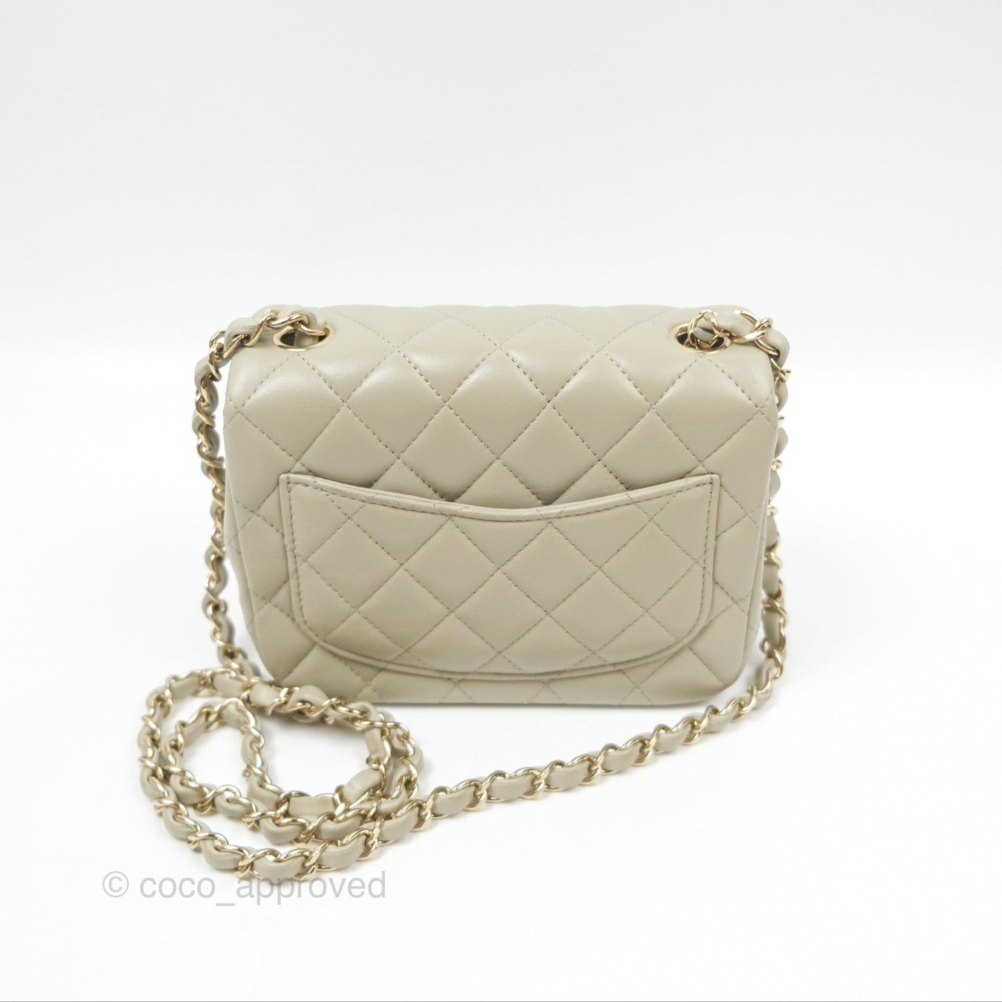 Chanel Mini Square Quilted Grey Lambskin Gold Hardware 22C