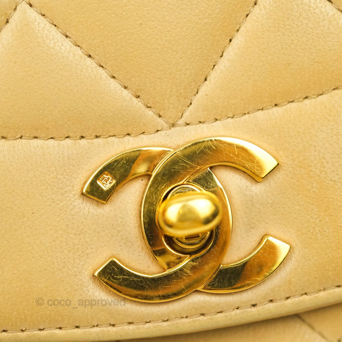 Chanel Small Vintage Quilted Classic Diana Flap Bag Beige Lambskin 24K Gold Hardware