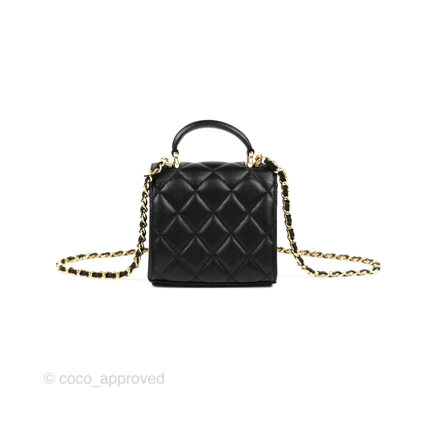 Chanel Mini Handle Clutch With Chain Black Lambskin Gold Hardware