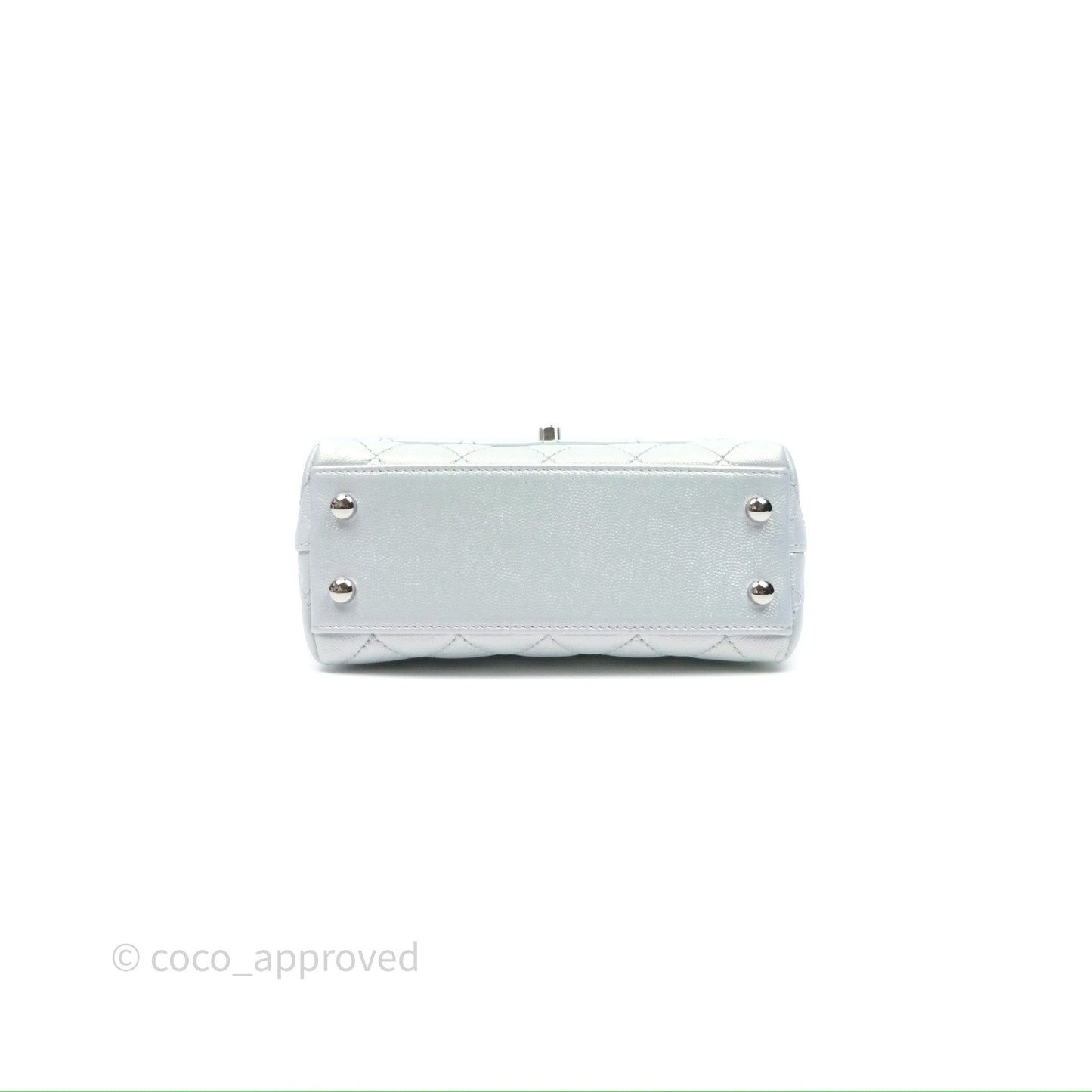 Chanel Mini Coco Handle Quilted Iridescent Light Blue Caviar Rainbow Hardware