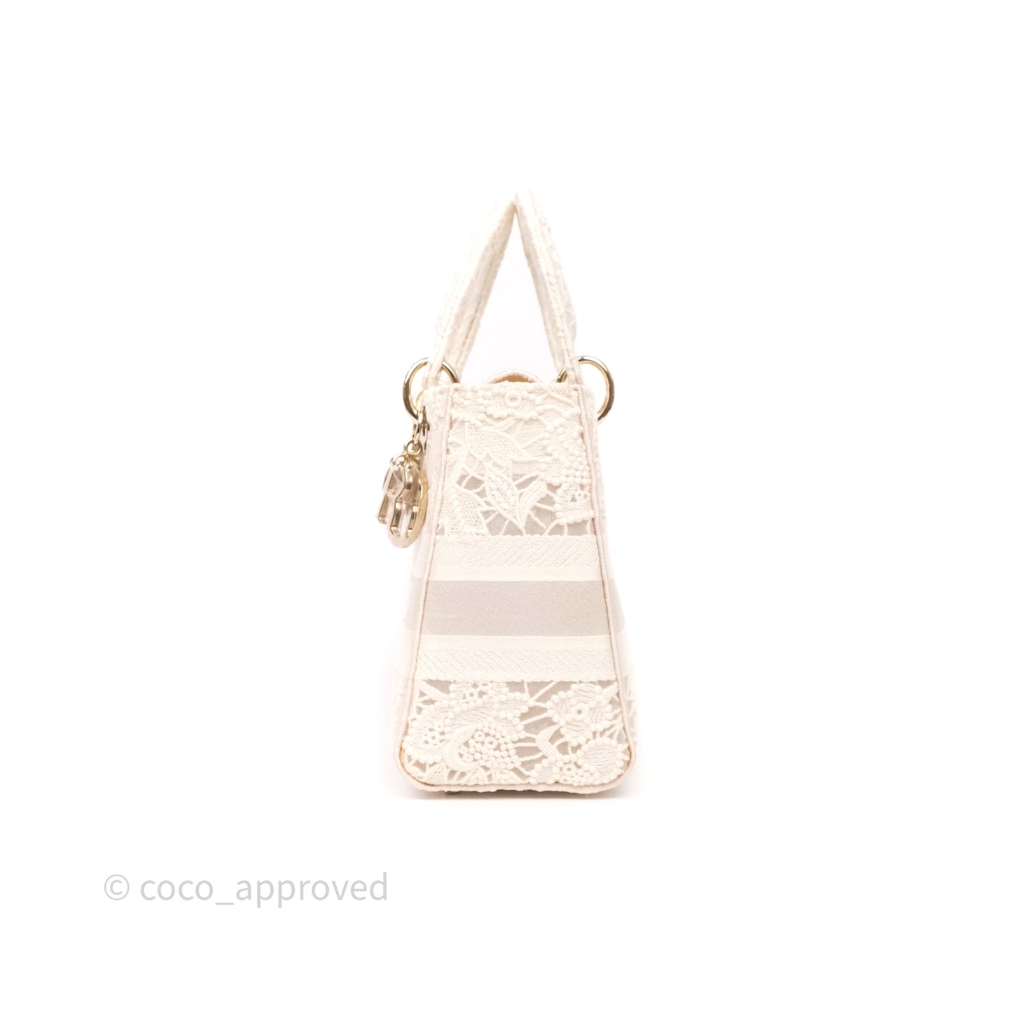 Christian Dior Lace Medium Lady Dior Ivory White Gold Hardware