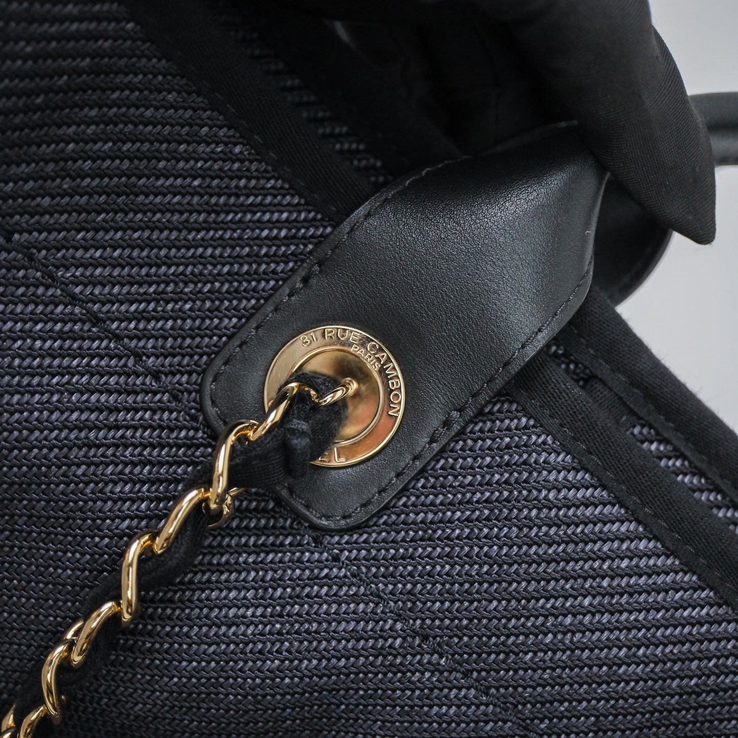 Chanel Large Deauville Charcoal Grey Canvas Light Gold Hardware