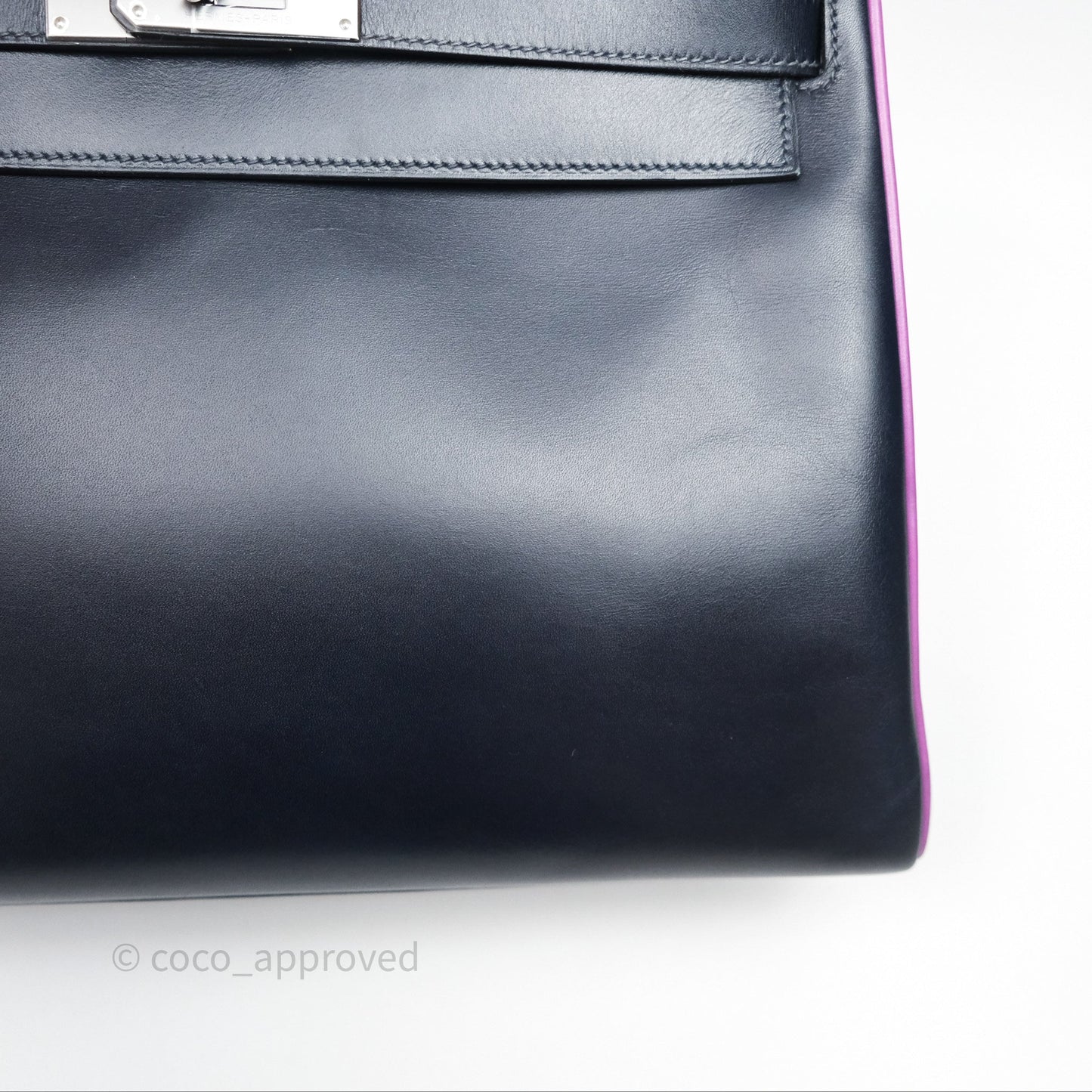 Hermès Vintage Kelly 32 Retourn Navy/Purple Box Leather Palladium Hardware