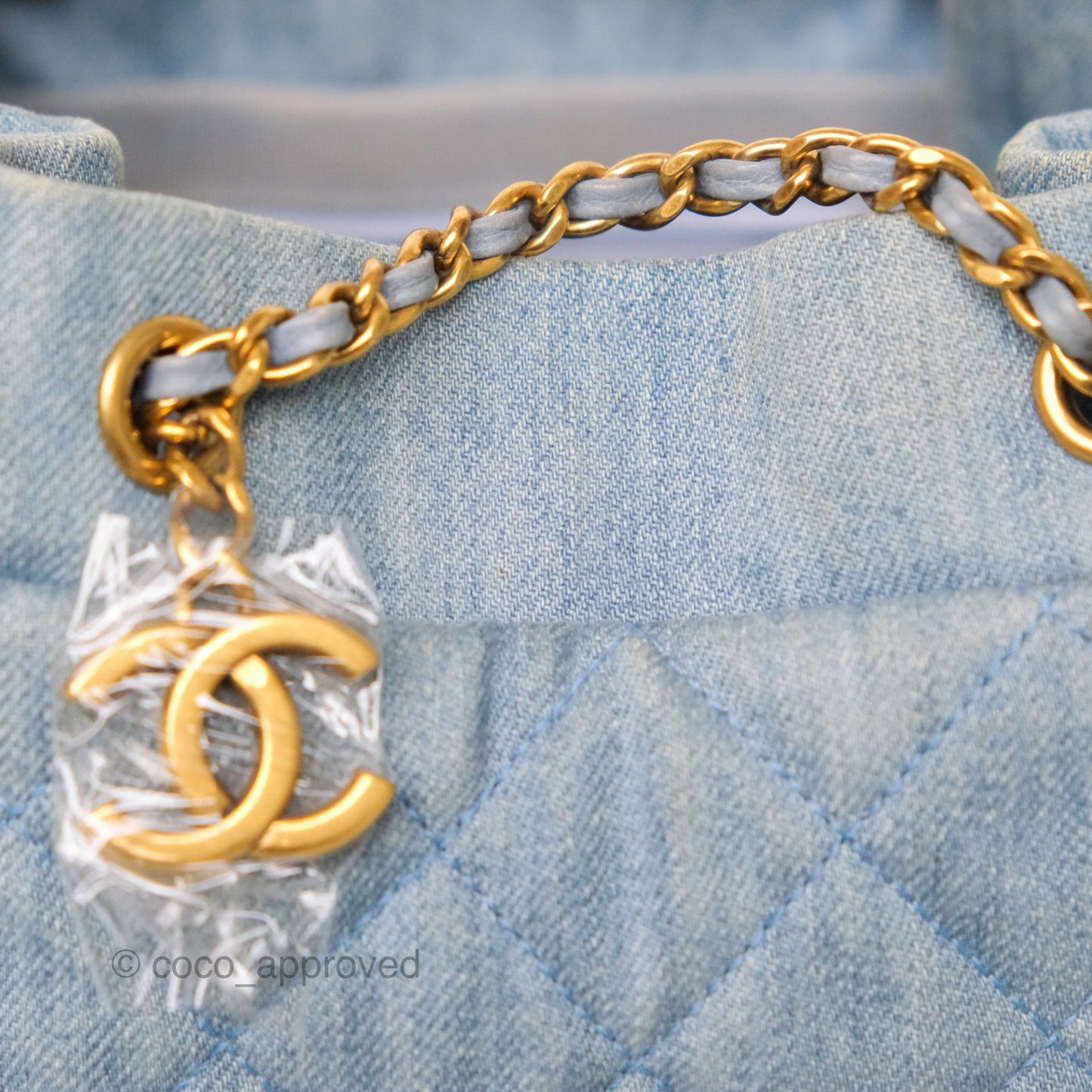 Chanel Drawstring Bucket Bag Denim Blue Aged Gold Hardware