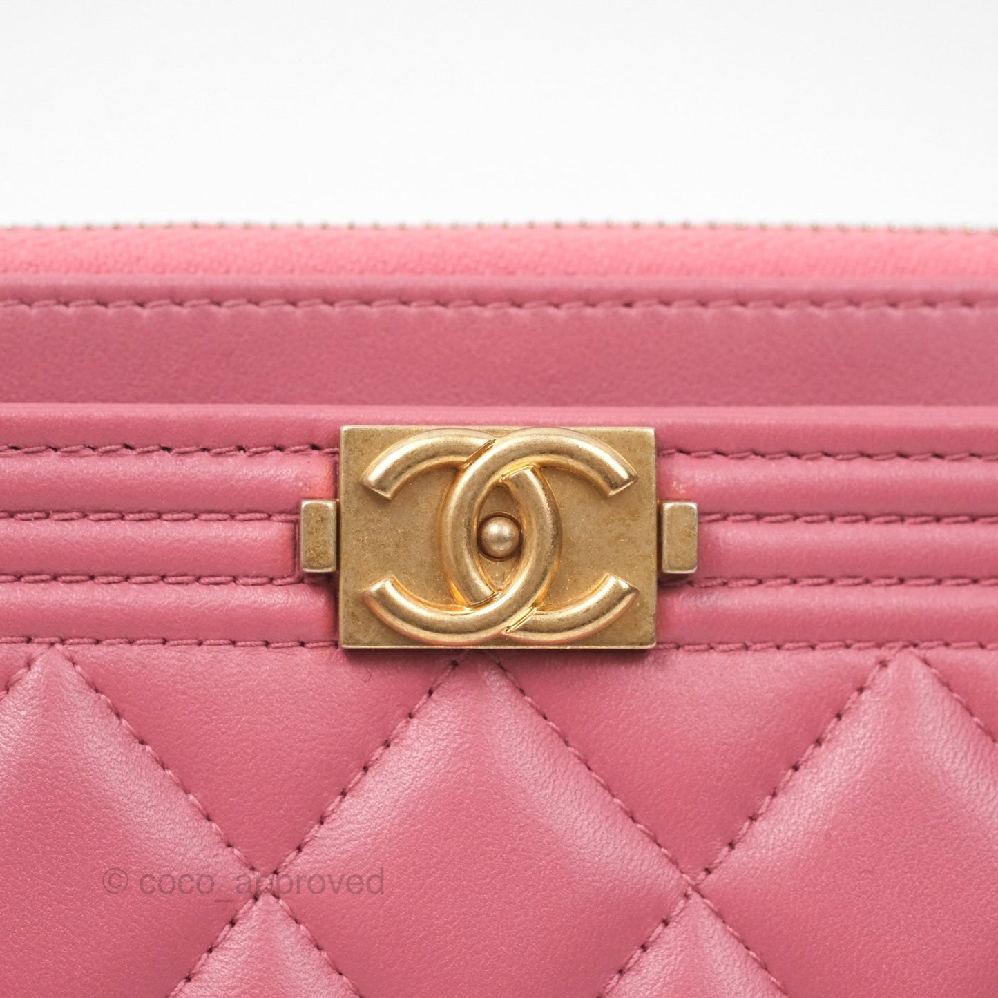 Chanel Boy Long Pouch Wallet Dusty Pink Lambskin Aged Gold Hardware