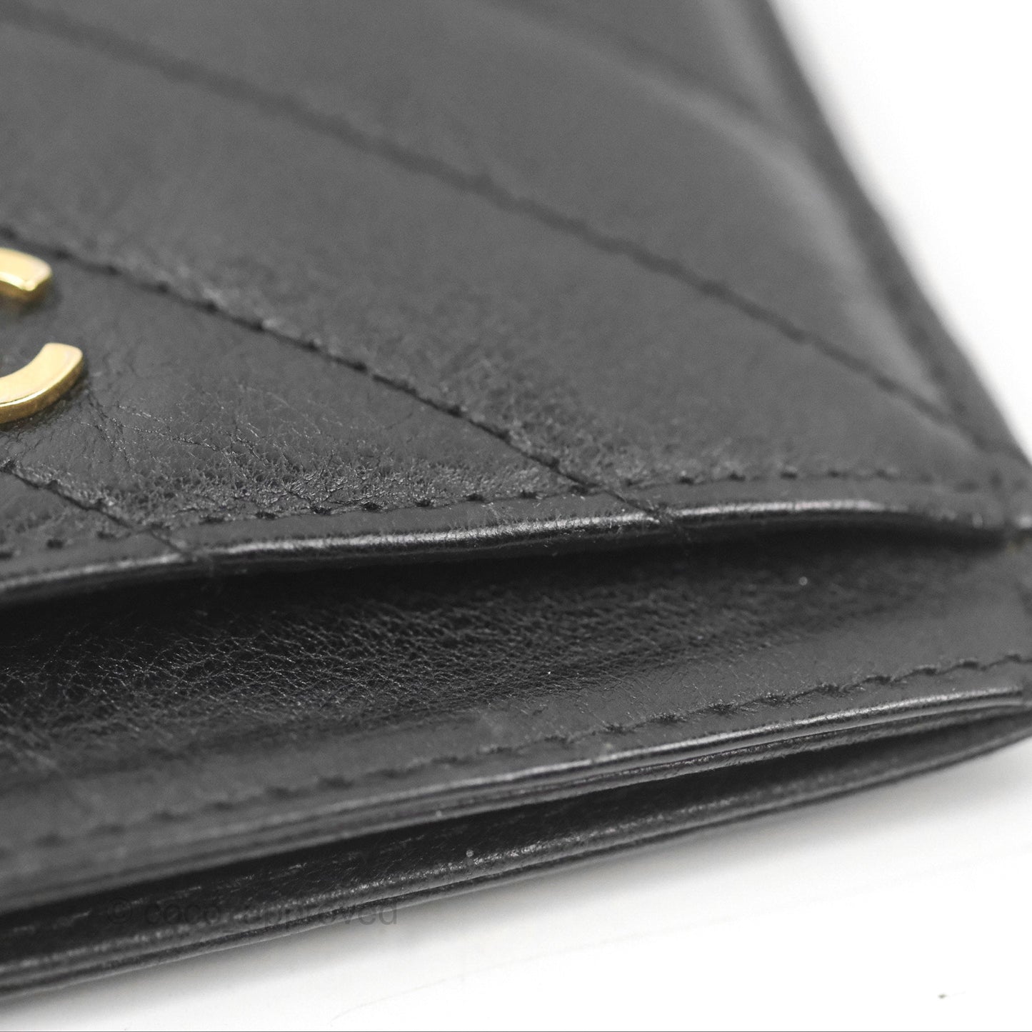 Chanel Classic Flat Card Holder Chevron Black Calfskin Gold Hardware