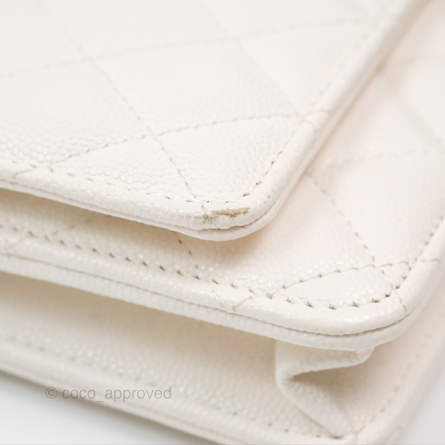 Chanel Quilted Wallet On Chain WOC With Charms White Caviar Gold Hardware