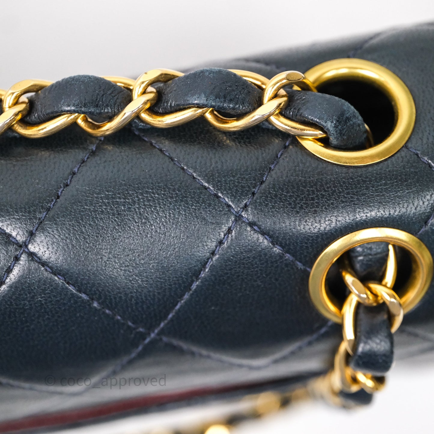 Chanel Vintage M/L Lambskin Medium Double Flap Bag Navy 24K Gold Hardware