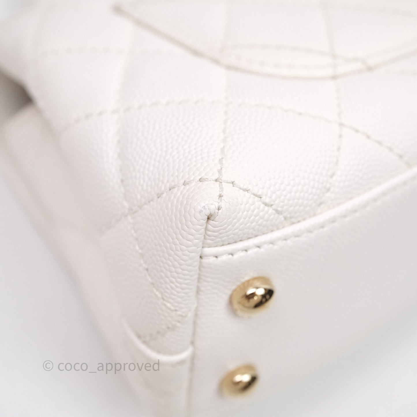 Chanel Mini Coco Handle Quilted White Caviar Gold Hardware