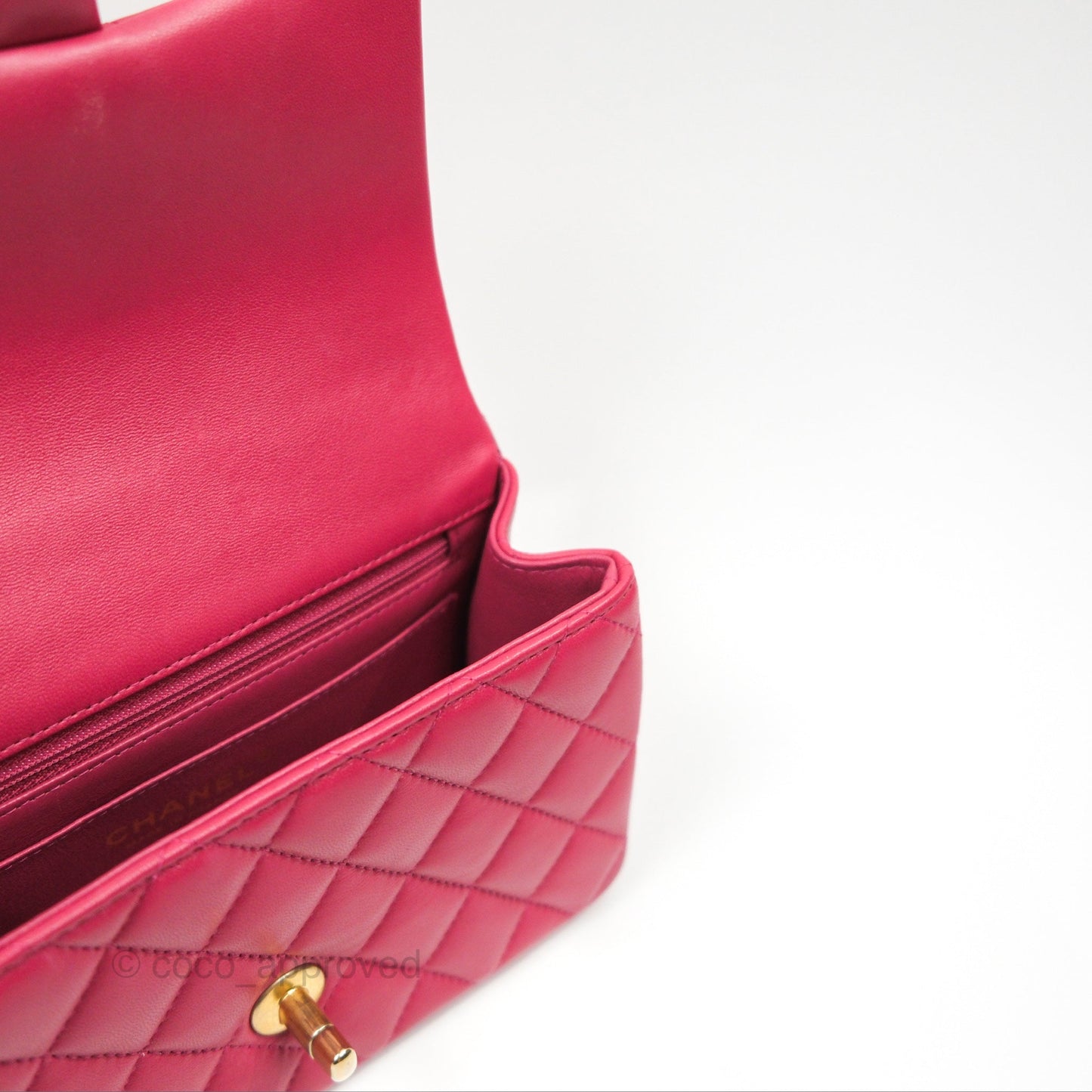 Chanel Top Handle Mini Rectangular Flap Bag Berry Red Lambskin Aged Gold Hardware