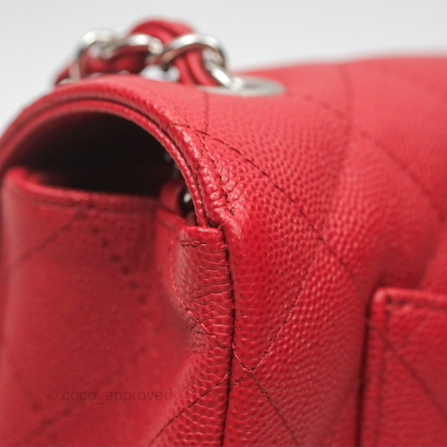 Chanel Quilted Mini Rectangular Red Caviar Silver Hardware