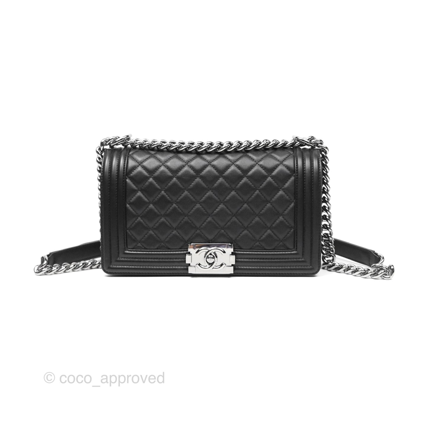 Chanel Medium Boy Quilted Black Calfskin Dark Silver Hardware